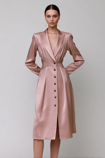 Dusty Rose Satin A Line Peak Lavers Robe de travail midi